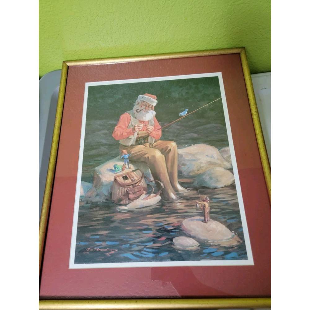 Vintage Christmas Artwork Art Large Santa Holiday Professionally Framed Browning
